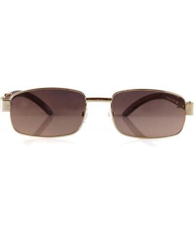 Rectangular Metal Chain Wood Grain Arm Rectangular Sunglasses A279 - Gold Purple - CE18T8A3EMT $12.54