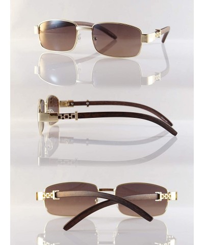 Rectangular Metal Chain Wood Grain Arm Rectangular Sunglasses A279 - Gold Purple - CE18T8A3EMT $12.54