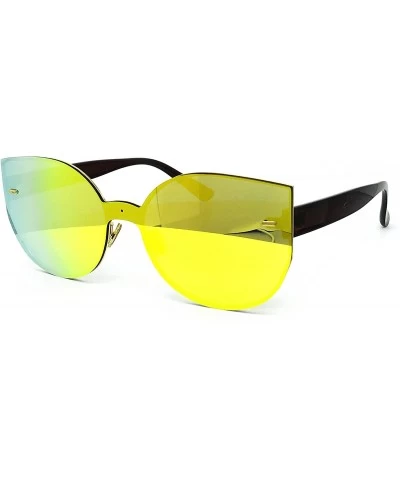 Oversized 7076-1 Oversized XL One Piece Rimless Cateye Sunglasses - Gold - CT18R9EKLMT $26.63