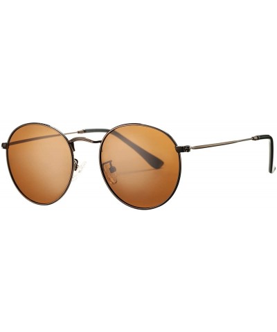 Sport Small Round Metal Polarized Sunglasses for Women Retro Designer Style - Bronze Frame/Brown Lens - CG18UO5NLOC $17.19