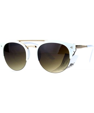 Semi-rimless Mens Retro Half Horn Rim Hipster Elegant Designer Nerdy Sunglasses - White Brown - C6182KRMGEU $23.98