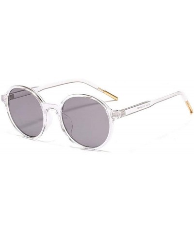 Round Women Fashion Eyewear Round Beach Sunglasses with Case UV400 Protection - Transparent Frame/Light Grey Lens - CE18WLLAM...