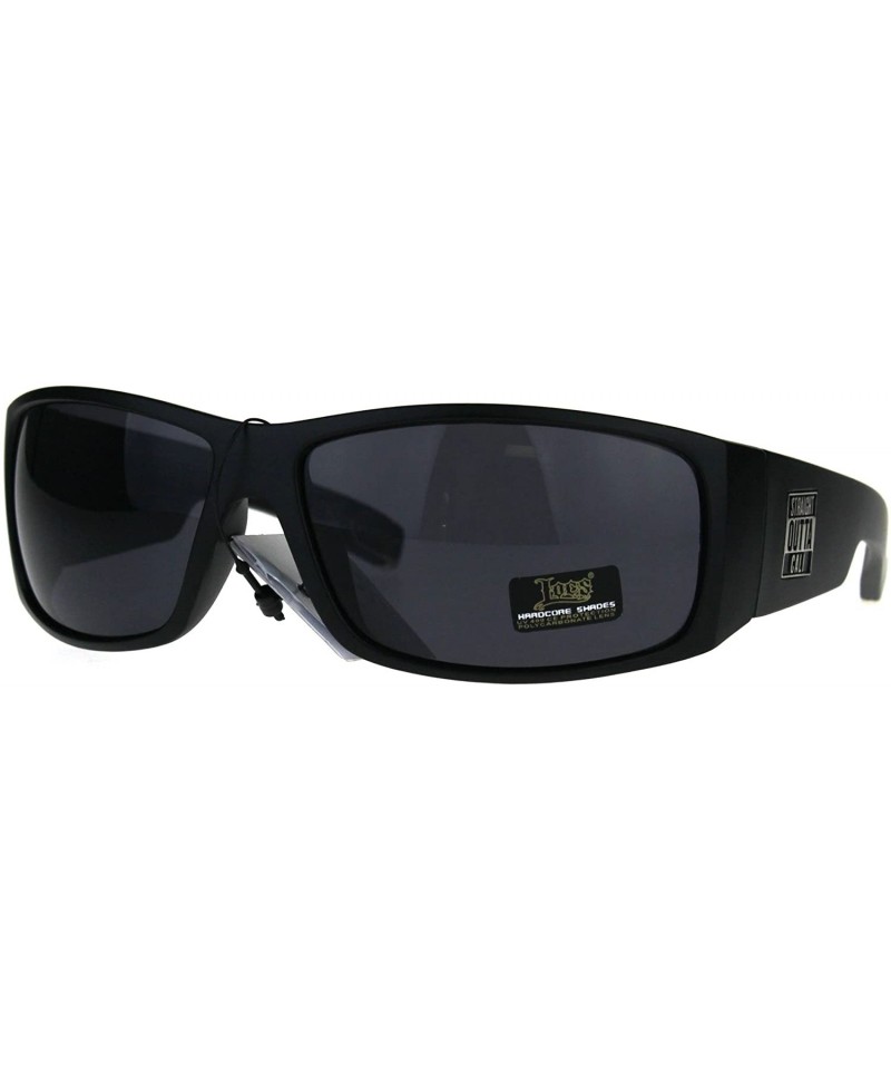 Rectangular Locs Straight Outta Cali Rectangular All Black Warp Around Sunglasses - Matte Black - CX1876N426R $11.67