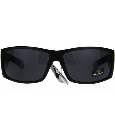 Rectangular Locs Straight Outta Cali Rectangular All Black Warp Around Sunglasses - Matte Black - CX1876N426R $11.67