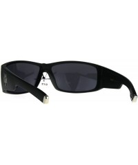 Rectangular Locs Straight Outta Cali Rectangular All Black Warp Around Sunglasses - Matte Black - CX1876N426R $11.67