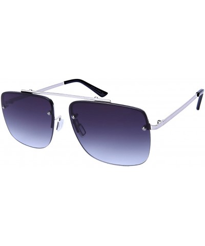 Oversized Retro Inspired Square Brow Bar Sunglasses w/Flat Lens 25154-FLAP - Silver - C212O49H1L9 $18.74