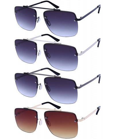 Oversized Retro Inspired Square Brow Bar Sunglasses w/Flat Lens 25154-FLAP - Silver - C212O49H1L9 $12.25