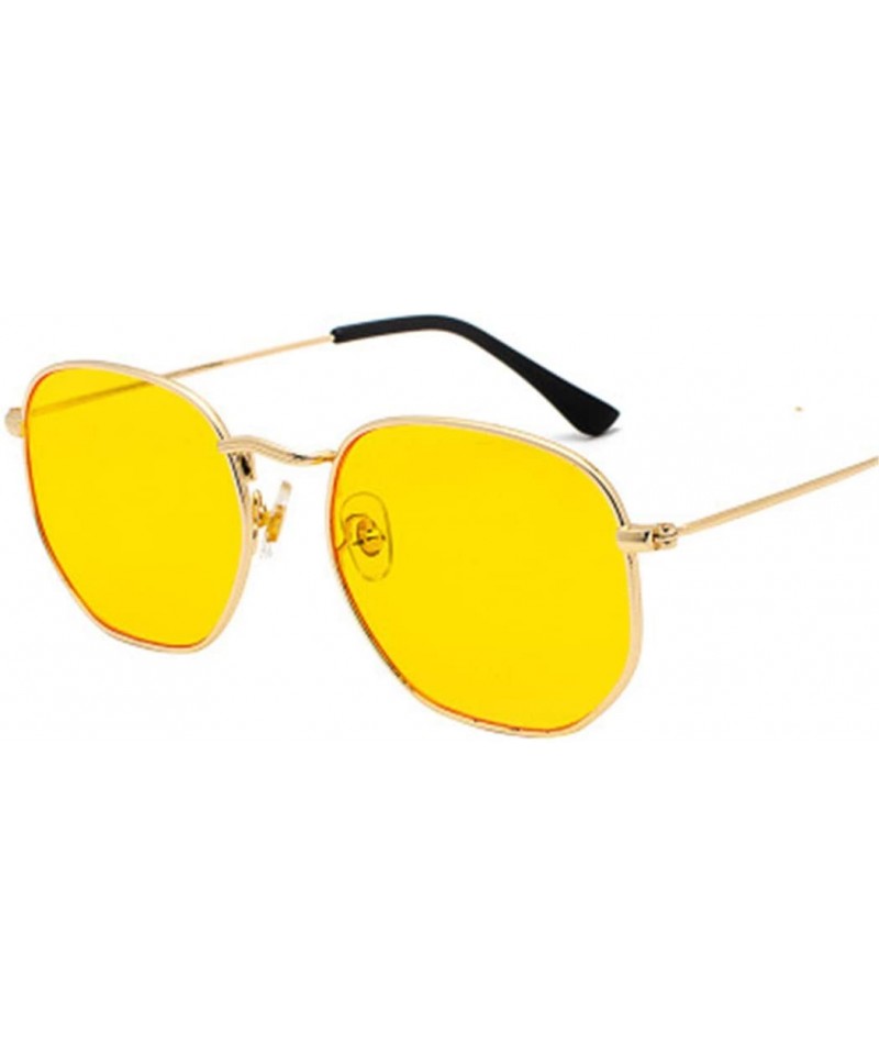 Oval Square Sunglases Men Women Metal Frame Fishing Glasses Gold Gray Eyewear - Gold Yellow - C0194OGNS6E $24.53