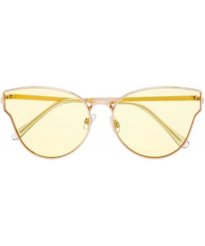 Cat Eye Fashion Designer Cat eye Women Sunglasses Oversized Flat Tinted Lens Gift Box - 2-gold - C218C769ADA $27.43