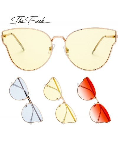 Cat Eye Fashion Designer Cat eye Women Sunglasses Oversized Flat Tinted Lens Gift Box - 2-gold - C218C769ADA $11.65