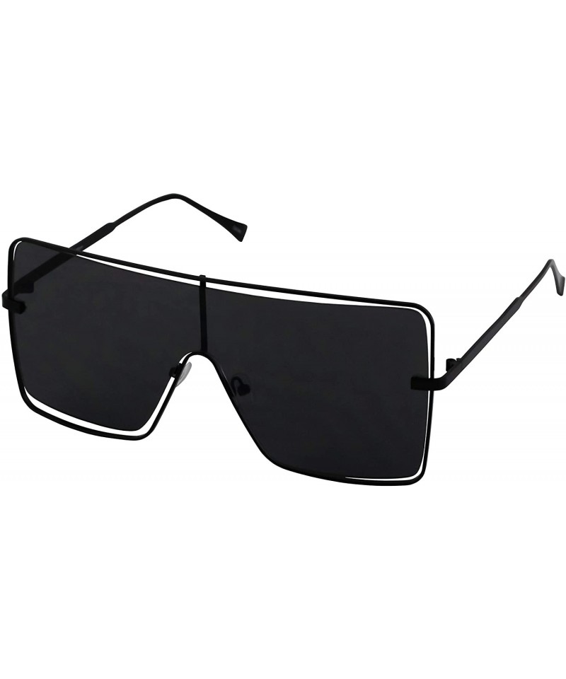 Rimless Oversized Flat Top Square VINTAGE RETRO SHIELD VISOR Style Aviator SUNGLASSES - Black - CO18HGU627K $13.66