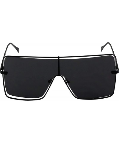 Rimless Oversized Flat Top Square VINTAGE RETRO SHIELD VISOR Style Aviator SUNGLASSES - Black - CO18HGU627K $13.66