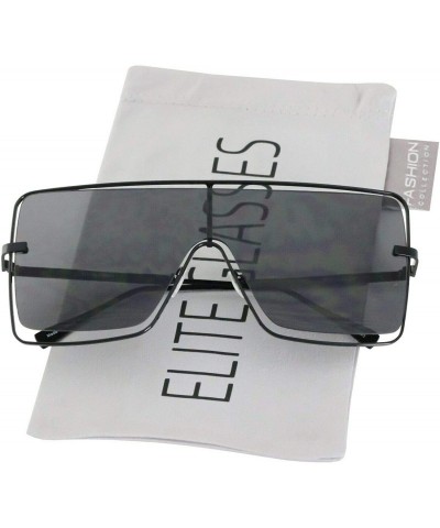 Rimless Oversized Flat Top Square VINTAGE RETRO SHIELD VISOR Style Aviator SUNGLASSES - Black - CO18HGU627K $13.66