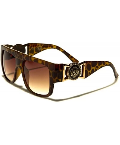 Sport Flat Top Aviator Gold Buckle Hip Hop Rapper DJ Celebrity Sunglasses - CR1252T0YMJ $19.54