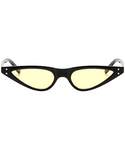Butterfly Retro Women Small Cat Eye Style Sunglasses Triangle Steampunk Rivet - Black Frame & Yellow Lens - CX18CX2ONMA $11.08