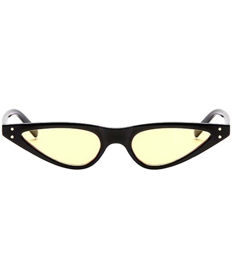 Butterfly Retro Women Small Cat Eye Style Sunglasses Triangle Steampunk Rivet - Black Frame & Yellow Lens - CX18CX2ONMA $11.08