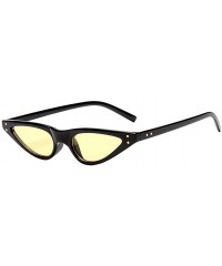 Butterfly Retro Women Small Cat Eye Style Sunglasses Triangle Steampunk Rivet - Black Frame & Yellow Lens - CX18CX2ONMA $11.08