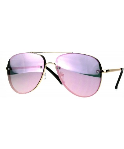 Aviator Rims Behind Lens Aviator Sunglasses Designer Style Metal Frame UV 400 - Gold (Pink Mirror) - CR188T33W28 $12.96