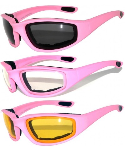 Goggle Set of 3 Pairs Motorcycle Padded Foam Glasses Smoke Yellow or Clear Lens - Pik_sm_cl_ye - CS12O9V5CFD $18.58