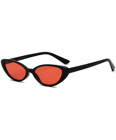 Round retro small round frame female cat glasses fashion luxury brand designer men's sunglasses - Black Red - CD1938CZMKK $13.96