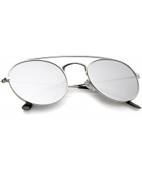 Aviator Classic Full Metal Double Bridge Crossbar Flat Lens Round Aviator Sunglasses 54mm - Silver / Silver Mirror - CF12OBJJ...