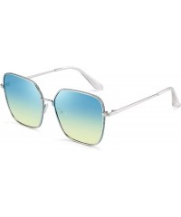 Oversized Retro Oversized Sunglasses for Women Square Metal Frame Candy Color Lens - Silver Frame / Green Yellow Lens - CP192...