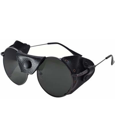 Shield Steampunk Inspired Metal Classic Mountaineering glacier Unisex-Adult circular Sunglasses - Black - CM198R7SW5A $69.05