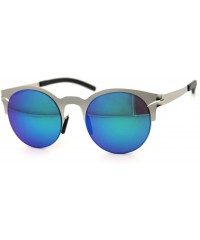 Oval Half Frame Sunglasses Metal Frame Round Color Film Lens - Silver/Blue - CN11ZIRHODD $12.38