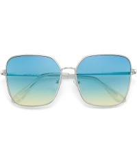 Oversized Retro Oversized Sunglasses for Women Square Metal Frame Candy Color Lens - Silver Frame / Green Yellow Lens - CP192...