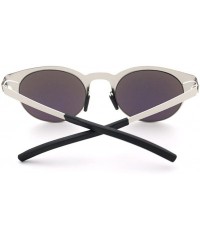 Oval Half Frame Sunglasses Metal Frame Round Color Film Lens - Silver/Blue - CN11ZIRHODD $12.38