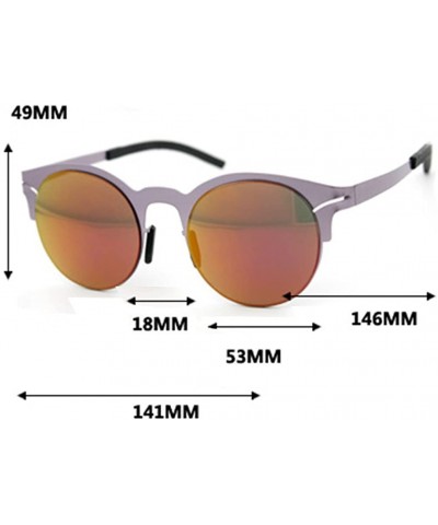 Oval Half Frame Sunglasses Metal Frame Round Color Film Lens - Silver/Blue - CN11ZIRHODD $12.38