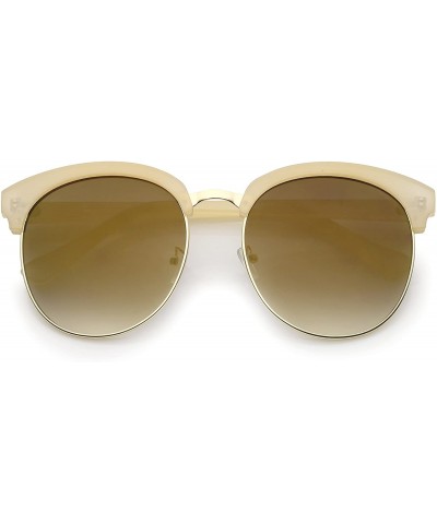 Rimless Oversize Transparent Half-Frame Mirrored Flat Lens Round Sunglasses 68mm - Creme-gold / Gold Mirror - CU12MA5SIF4 $20.27