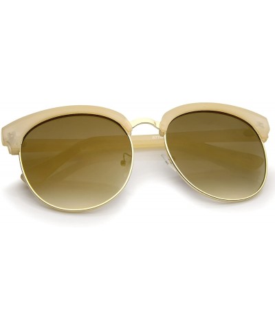 Rimless Oversize Transparent Half-Frame Mirrored Flat Lens Round Sunglasses 68mm - Creme-gold / Gold Mirror - CU12MA5SIF4 $10.00