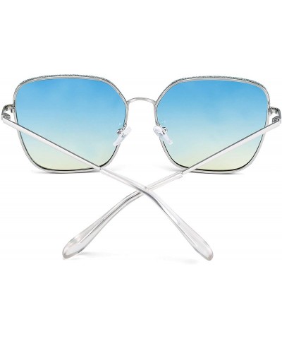 Oversized Retro Oversized Sunglasses for Women Square Metal Frame Candy Color Lens - Silver Frame / Green Yellow Lens - CP192...