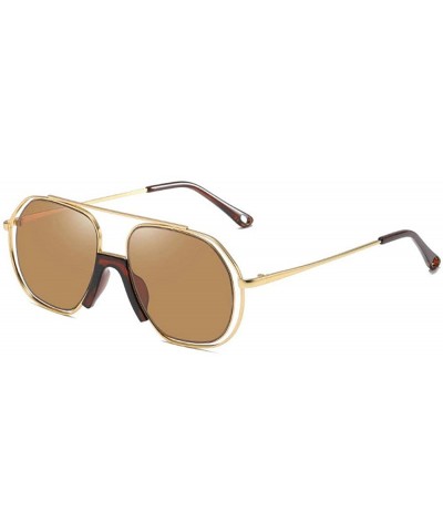 Square New Ocean Trend Sunglasses Fashion Hollow Ladies Luxury Men's Metal Sunglasses UV400 - Brown - C2194RZHHH0 $23.41