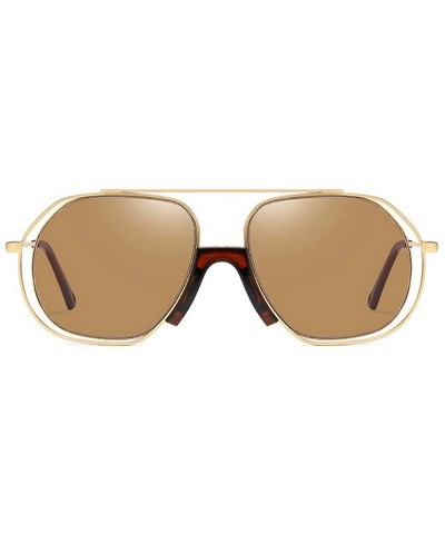 Square New Ocean Trend Sunglasses Fashion Hollow Ladies Luxury Men's Metal Sunglasses UV400 - Brown - C2194RZHHH0 $10.12