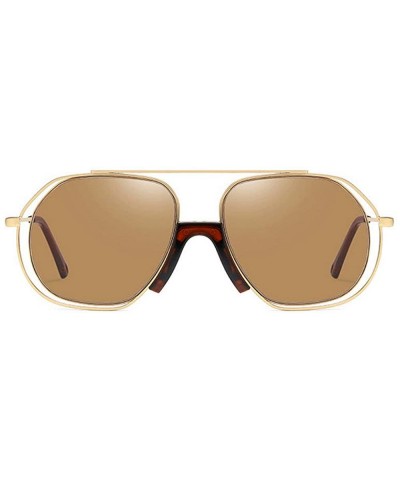 Square New Ocean Trend Sunglasses Fashion Hollow Ladies Luxury Men's Metal Sunglasses UV400 - Brown - C2194RZHHH0 $10.12