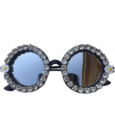 Round Round Women Sparkling Crystal Diamond Sunglasses Thick Frame - C1 - CL18XI3KXCE $36.01