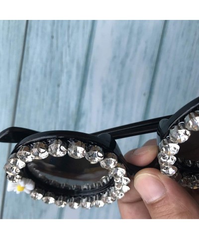Round Round Women Sparkling Crystal Diamond Sunglasses Thick Frame - C1 - CL18XI3KXCE $20.52
