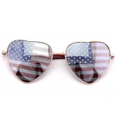 Aviator Women's Heart Shaped American Flag Cute Sunglasses USA Print - Gold - C9124Z5ZVUL $18.46