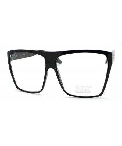 Rectangular Super Oversized Nerdy Squared Geeky Clear Lens Fashion Eye Glasses - Black Silver - C611D2XKMQB $19.86