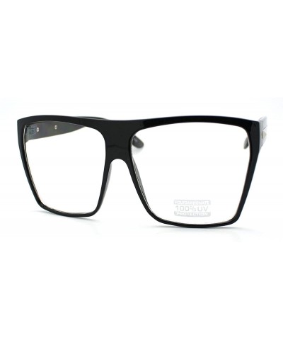 Rectangular Super Oversized Nerdy Squared Geeky Clear Lens Fashion Eye Glasses - Black Silver - C611D2XKMQB $12.12