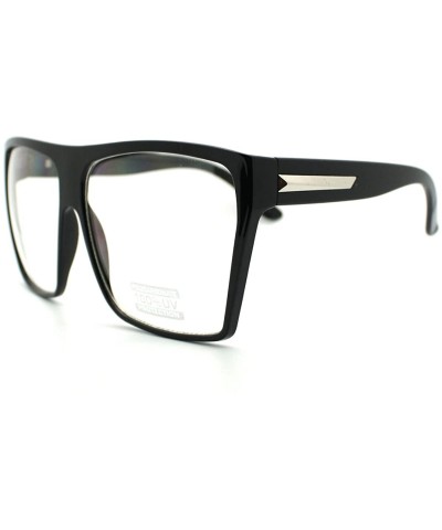 Rectangular Super Oversized Nerdy Squared Geeky Clear Lens Fashion Eye Glasses - Black Silver - C611D2XKMQB $12.12