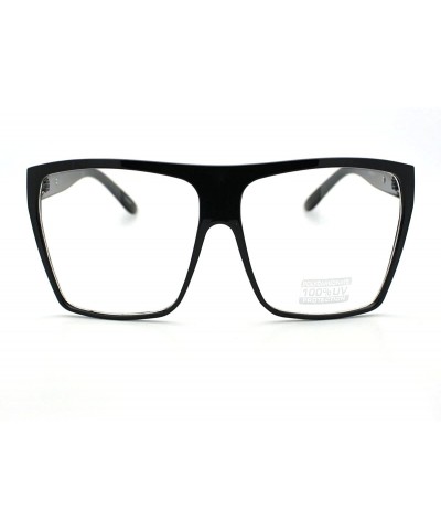 Rectangular Super Oversized Nerdy Squared Geeky Clear Lens Fashion Eye Glasses - Black Silver - C611D2XKMQB $12.12