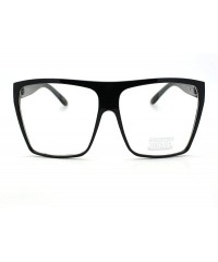 Rectangular Super Oversized Nerdy Squared Geeky Clear Lens Fashion Eye Glasses - Black Silver - C611D2XKMQB $12.12