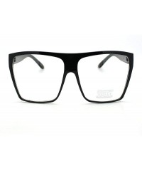 Rectangular Super Oversized Nerdy Squared Geeky Clear Lens Fashion Eye Glasses - Black Silver - C611D2XKMQB $12.12