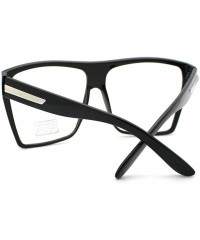 Rectangular Super Oversized Nerdy Squared Geeky Clear Lens Fashion Eye Glasses - Black Silver - C611D2XKMQB $12.12