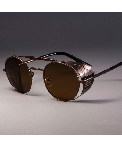 Goggle Zml14 Retro Round Metal Sunglasses Steampunk Men Women Glasses Oculos De Sol Shades UV Protection - Black Black - C419...