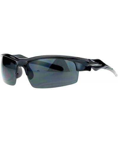 Sport All Black Baseball Half Rim Aerodynamic Warp Sport Sunglasses - CR121V6NGLX $18.22