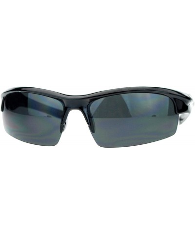Sport All Black Baseball Half Rim Aerodynamic Warp Sport Sunglasses - CR121V6NGLX $8.37